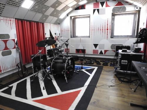 The red recording room at Flame Studios